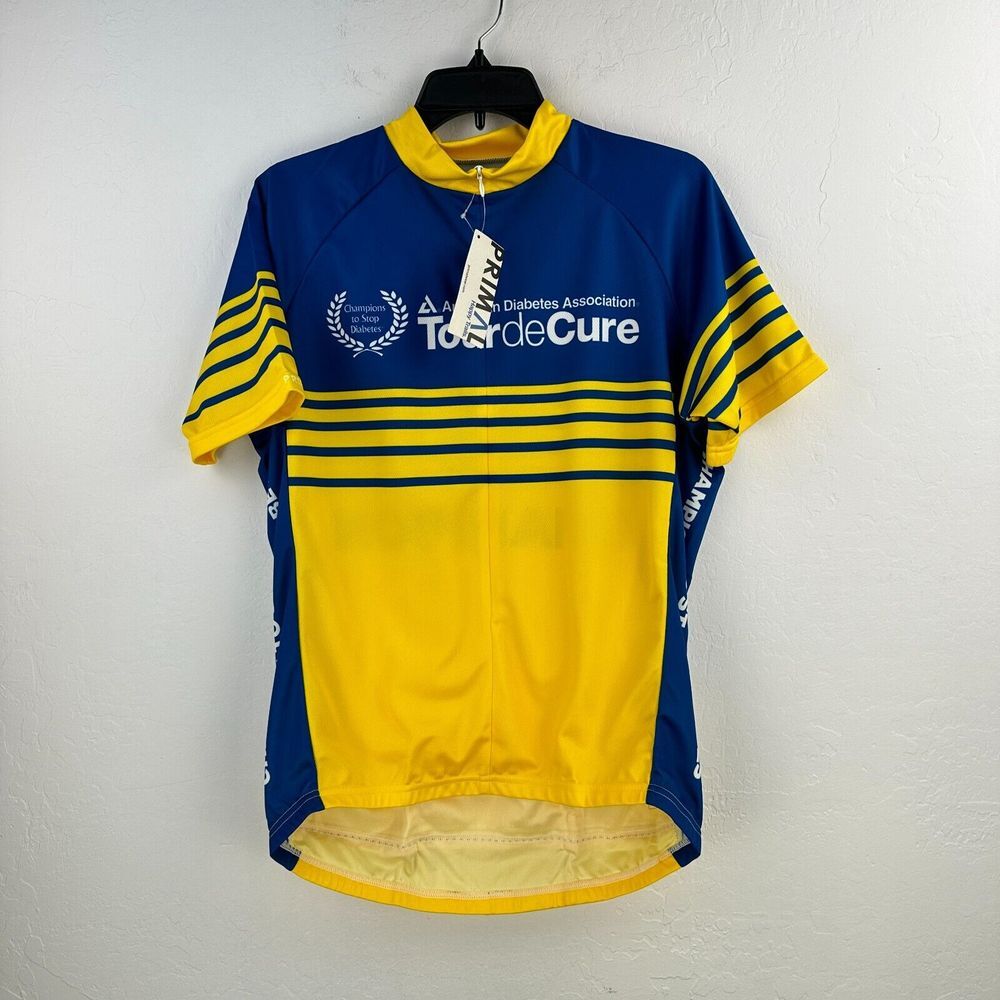 Primal Cycling Jersey Mens L Blue Tour De Cure NWT‎ Front Zip